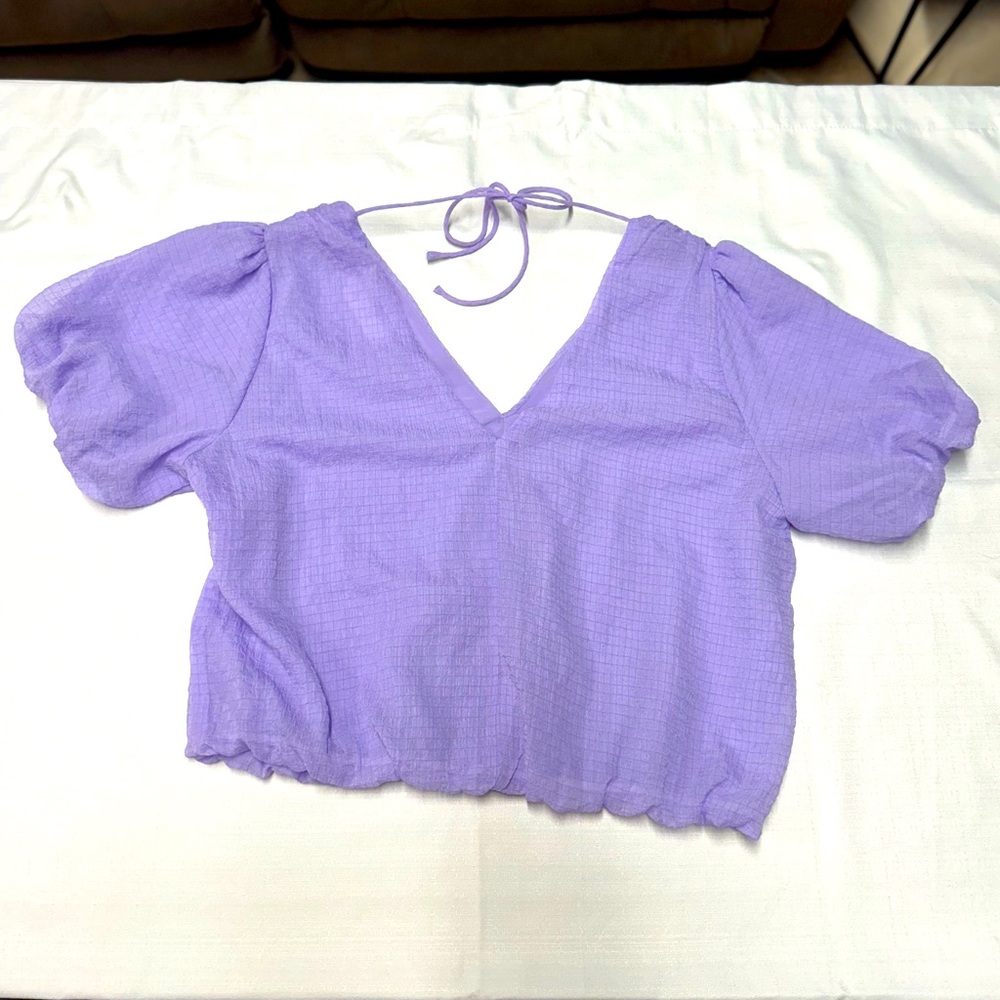 Astr Purple Blouse with Elegant Puff Sleeves